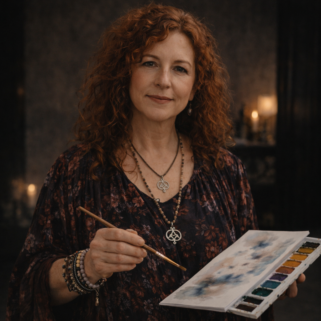 Mulher artística com paleta de aquarela